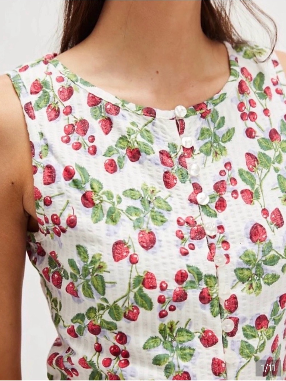 Free People White Ribbed Tank with Red Strawberry Print